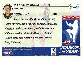 2005 Select Tradition AFL - Mark of the Week #MW22 Matthew Richardson Back